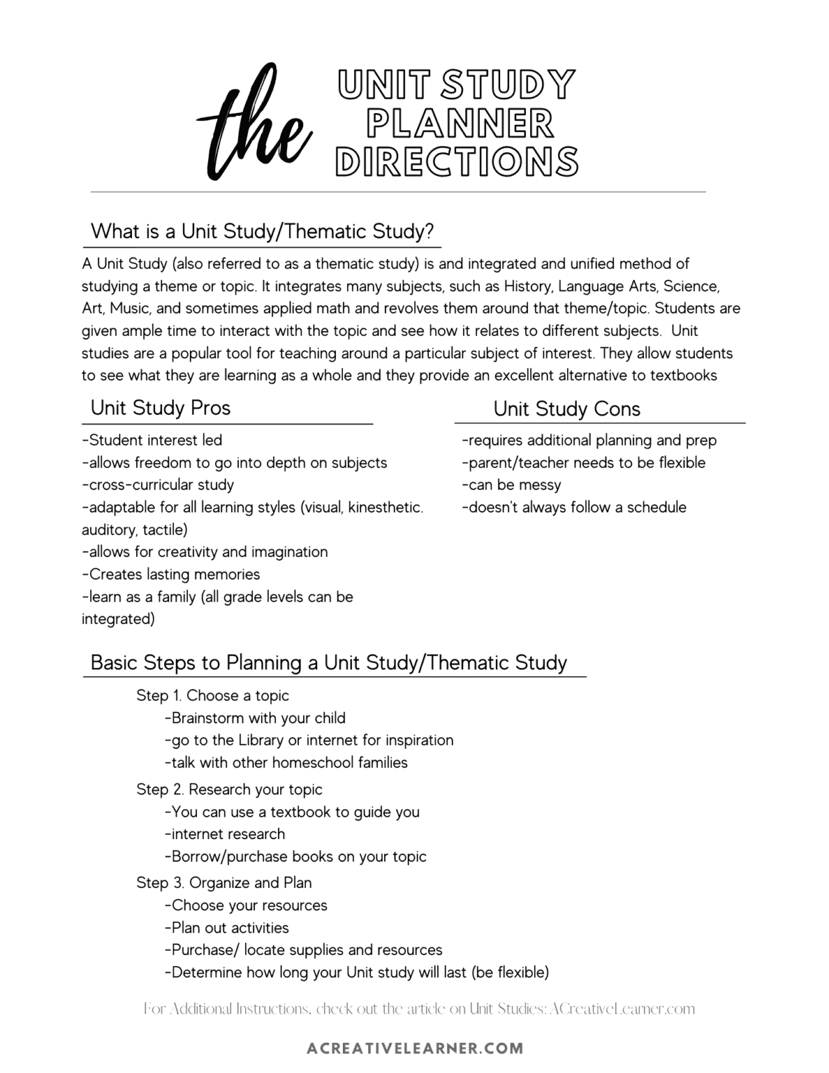 Simple Steps to Plan the Perfect Homeschool Unit Study - Unit Study ...